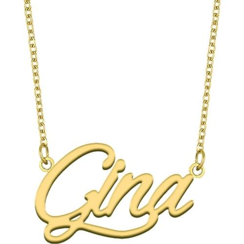 Gina Name Necklace for Women Stainless Steel Jewelry 18k Gold Plated Nameplate Pendant Femme Mother Girlfriend Gift