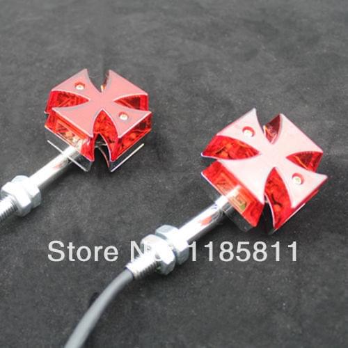 Pair Motorcycle LED Cross TURN SIGNAL LIGHT Blinker Indicator Red Lens For Suzuki Yamaha