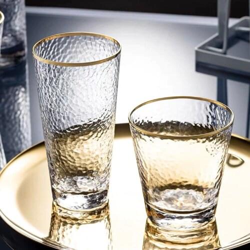 ANTOWALL Clear Glass Cup Handmade Coffee Cup Gold Rim Water Juice Glass Cup for Caterter