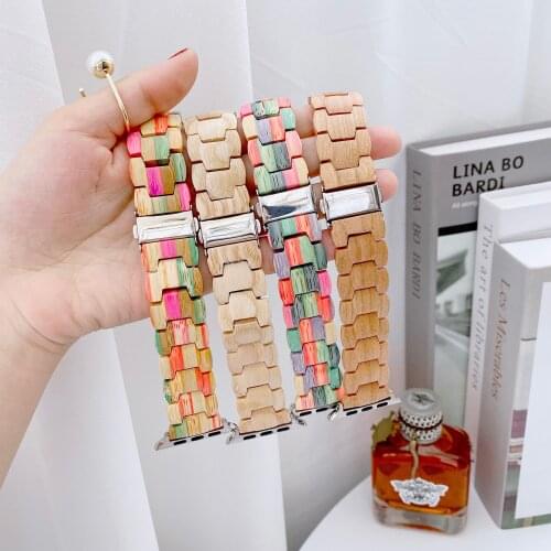 Wood watch strap For Apple watch band 44mm 40mm 42mm 38mm women loop for iwatch 6 se 5 4 bracelet wristband for Apple 3 2 1