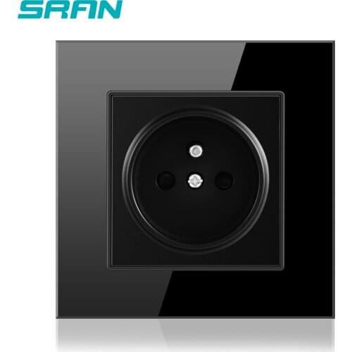 SRAN French plug power socket 16A 220V 86mm * 86mm green crystal glass panel with safety door electric outlet wall