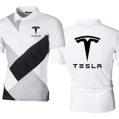 Summer Mens POLO shirt Tesla car Logo Printing Fashion Casual Mens short sleeve Splicing Cotton High Quality POLO shirt