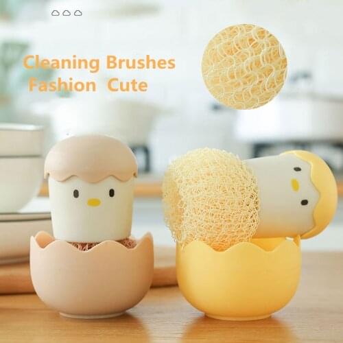 12cmx8cm Egg Shape Cleaning Brushes with Handle for Cleaning Pot Brush Fiber Cleaning Ball Pink Cute Kitchen Cleaning Tools