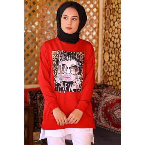 Printed Lycra Tunic Red-4369.102