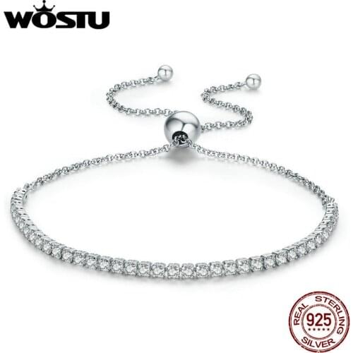 WOSTU Top Sale Real 925 Sterling Silver Sparkling Strand Chain Bracelet For Women Fine Jewelry Lucky Gift DXB029