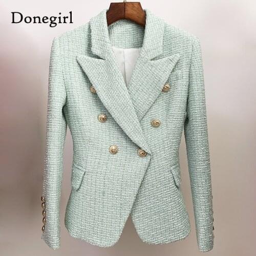 High Qality Newest Fashion 2020 Designer Blazer Womens Double Breasted Lion Buttons Tweed Blazer Jacket femla