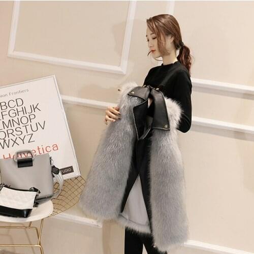 Womens Fur Coat Vest Autumn Winter Sleeveless Leather Jacket Women Faux Fur Vest Imitation Fox Fur Coats 2020 KJ3609
