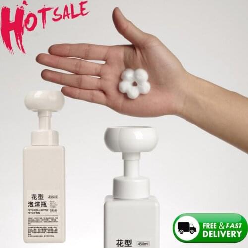 1/2pcs Plastic Press Flower Foamer Pump Bottle Refillable Cosmetic Bottle Cleanser Soap Dispenser Foam Container 250/450/650ml