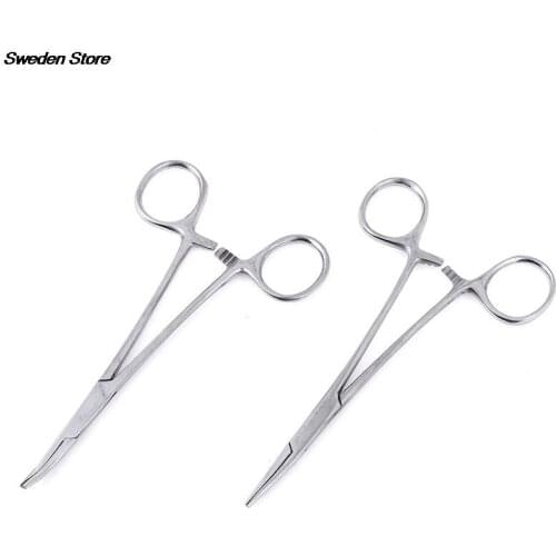 1pc 12.5cm Curved Stainless Steel Bent-nose/Straight Locking Elbow Scissors Pliers Hemostatic Forceps Clamp Pliers