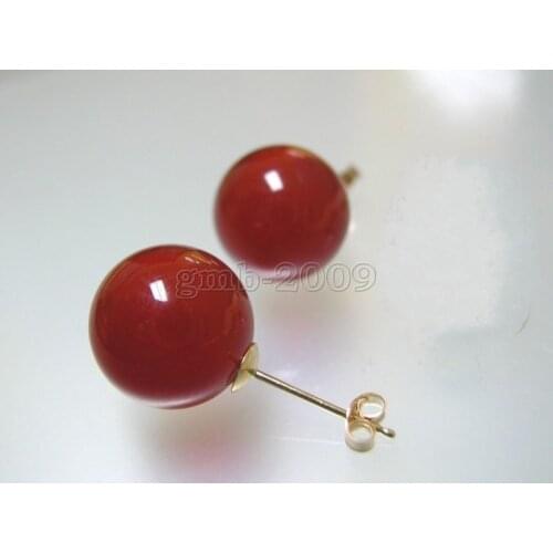 10mm Natural Red Natural Stone 18kgp Stud Earrings