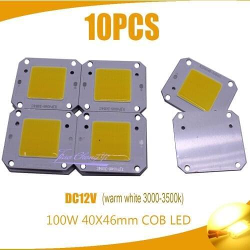 100W 40x46mm COB LED Chip warm white 3000-3500k 100LM/W LED DC12V 7A Chip Source for Flood Light Free shipping 10PCS