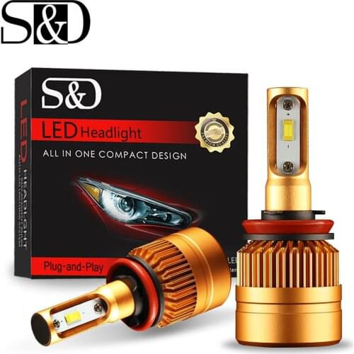 S&D 2Pcs H11 LED Headlight 12000Lm H8 H9 Car Led Headlights Bulb Fog Light Auto Headlamp for Toyota/VW/Hyundai/Chevrolet/Mazda