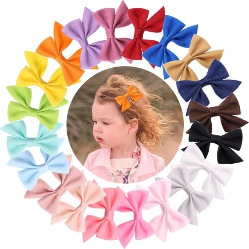 2Pcs/lot Sweet Solid Colors Silk Bowknot Hairpins For Cute Girls Handmade Hair Clips Boutique Barrettes Kids Hair Accessories