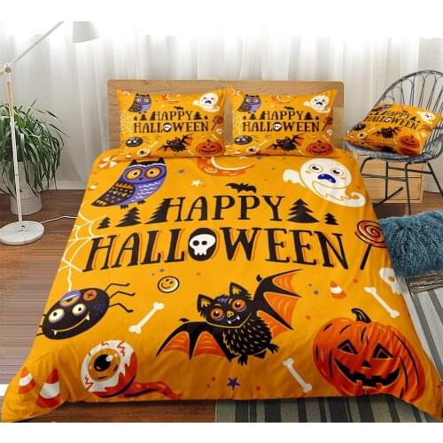Halloween Duvet Cover Set Cartoon Quilt Cover Cartoon Bedding Set King Dropship Pumpkin Home Textiles Bats Skull 3pcs Kids Boys