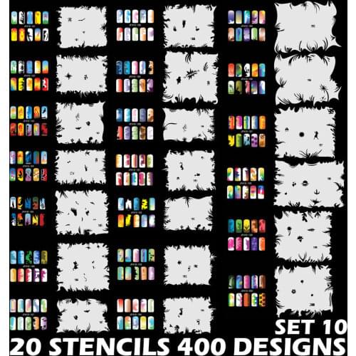 400 DESIGNS Airbrush Nail Art STENCIL Template Kit Paint stamp tool stamping plate image manicure plates 20 Sheets /lot