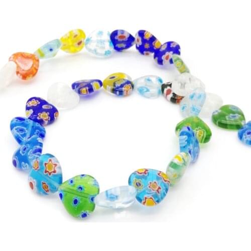 5strand 12MM heart-shaped mixed color glass beads DIY handmade jewelry accessories thousand flowers and glass loose beads