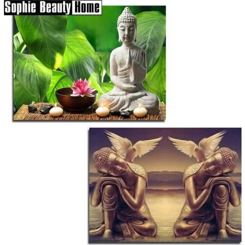 5D DIY Diamond Painting Religious Buddha And Lotus Full Drill Mosaic Rhinestone Cross Stitch Handmade Embroider Crafts 060406