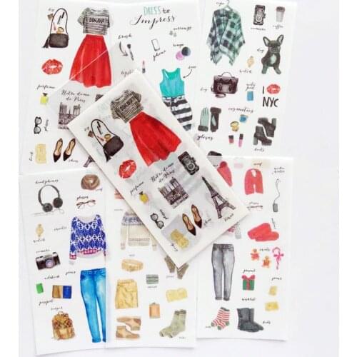 6 Sheets /Pack Dress To Impress Girls Dresses Stickers Decorative Album Diary Stick Label Paper Hand Account Decor Kids Gift