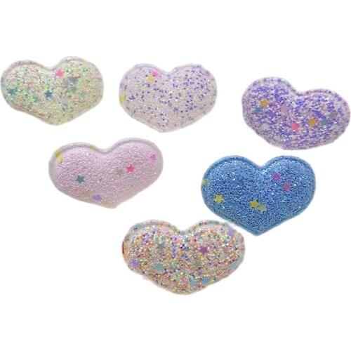 30Pcs Shiny Heart Padded Applique For DIY Clothes Shoes Hat Headwear Clips Crafts Decor Patches