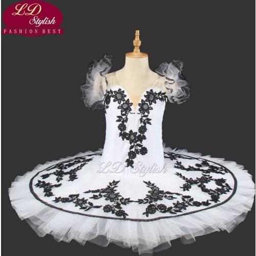 White Swan Lake Ballet Tutu Pancake Women Flowers Professional Tutus Ballet Stage Performance Costumes Dancewear Clothes LD0016