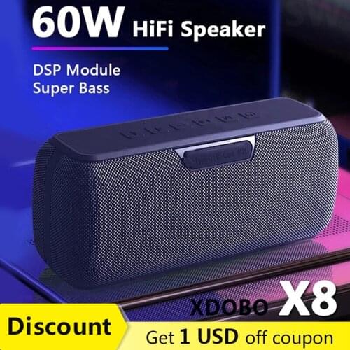 100%XDOBO X8 Bluetooth Speaker Big Power 60W Wireless Column Waterproof DSP Subwoofer Music Center with Voice Assistant 6600mAh