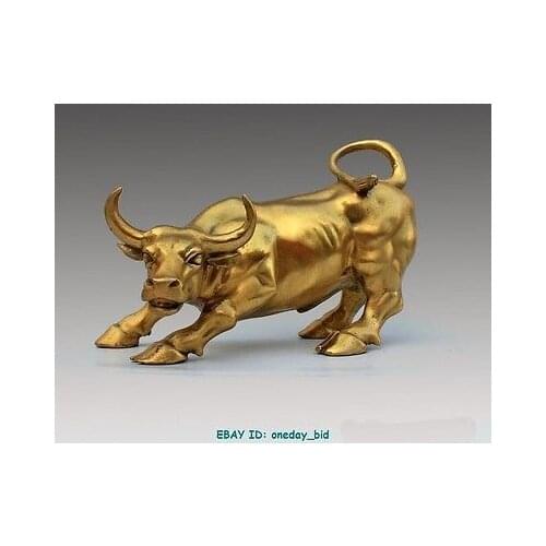 Large brass Small Medium Size Nice Wall Street Bronze Fierce Bull OX Statue 7"L yellow color Decoration 100% Brass Bronze 25% of