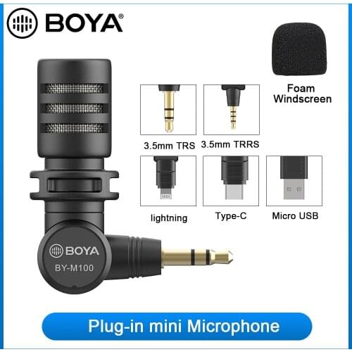 BOYA BY-M100 3.5mm TRS Plug-in Miniature Microphone for Canon Nikon Sony Panasonic Digital DSLR Camera Camcorder Audio Recorder