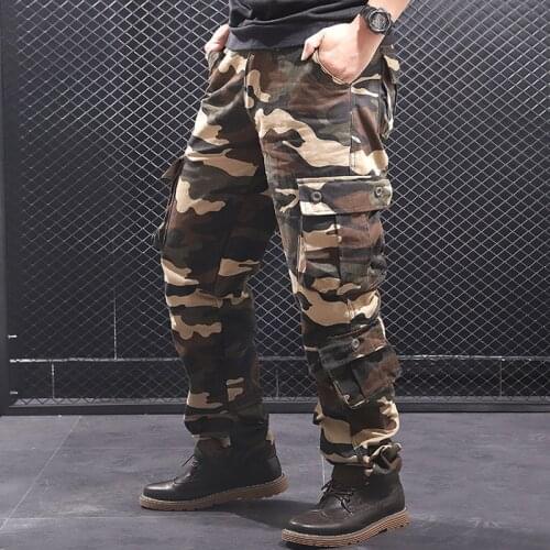 Mens Camouflage Cargo Pants Casual Multi-pockets Baggy Combat Loose Long Trousers Overall Army Military Tactical Pants 29-44