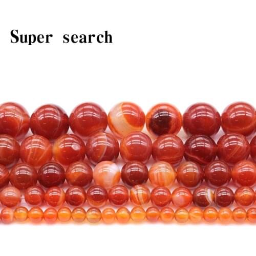 Natural Stone Beads Red Stripe agat Onyx Round Loose Beads 4 6 8 10 12 14mm Fit Diy Space Beads Jewelry Making