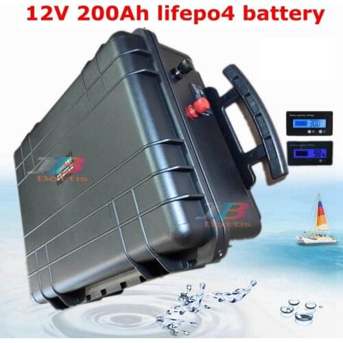 Drawbar case 12v 200Ah Lifepo4 battery pack mobile power station for RV motor solar storage energy marine Camping + 10A charger