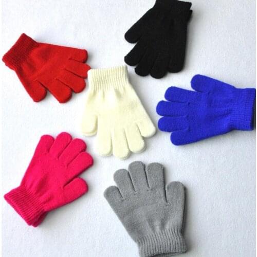 Children Winter Outdoor Warm Knitted Finger Stretch Gloves Solid Candy Color Acrylic Kid Mitten LX8331