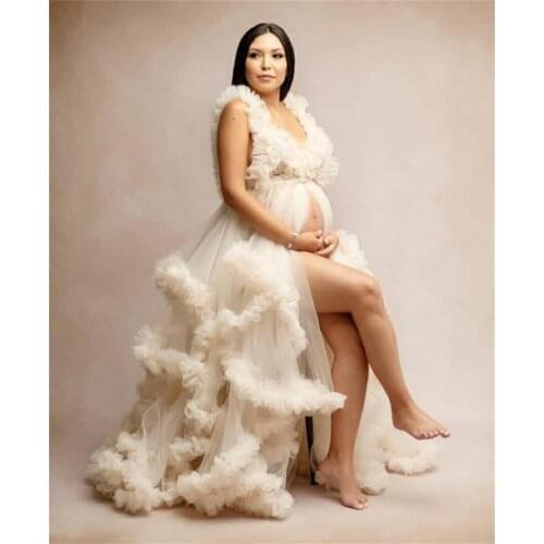 Elegant V Neck Women Materity Floor Length Sleeveless Floral Bathrobe For Photo Shoot Dress Party Evening Wedding Nightgown