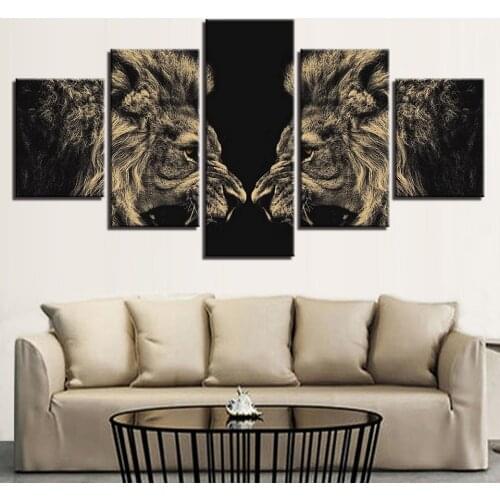 HD Prints Face To Face Lion Canvas Wall Art 5 Pieces Wall Art Painting Modular Wallpapers Poster Print for living room Decor