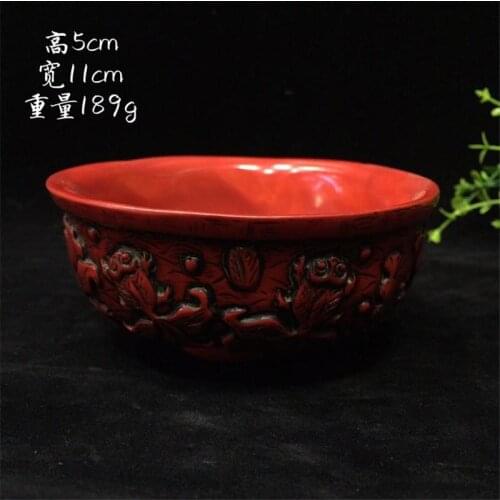 Hina old Beijing old goods Red coral carving fish pattern bowl