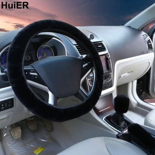 HuiER 3PCS/Set Soft Short Plush Winter Car Steering Wheel Cover And Brake & Gear Shift Cover For Steering-wheel Free Shipping