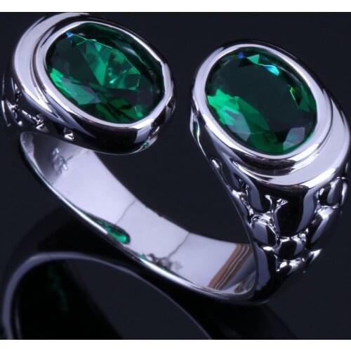 Astonishing Double Oval Green Cubic Zirconia Silver Plated Ring V0625