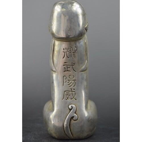 Chinese Tibet silver carved guard Foo Dogs Lion statues