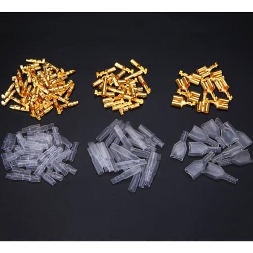 70 Set Brass 3.9mm Male Female Double Motorcycle Bullet Wire Connector Terminals with Clear Insulation Covers Sleeve