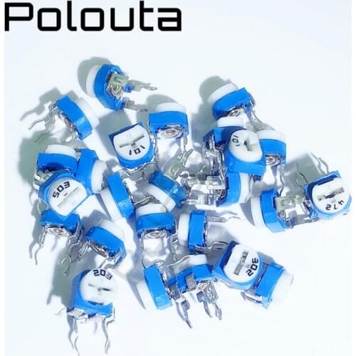 10 Pcs/lot Polouta Resistor Blue and White Adjustable Resistance Horizontal WH06-2A 100R 1K 10K 100K 1M 3K 4.7K Resistor Kit