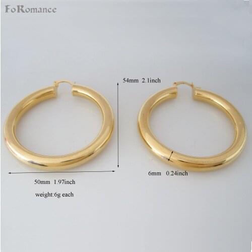 NEW PLAIN HIGH SHINNING SURFACE YELLOW GOLD COLOR ROUND HOOP EARRING WIDTH 50MM 1.97" TALL 54MM 2.1 inch