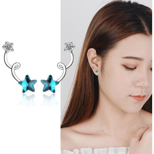 Cute Blue Crystal Star Earrings For Women Female Spiral Design White Gold Color AAA Zircon Earrings oorbellen pendientes