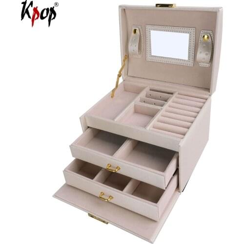 Kpop Square Shape Multilayer Box Display PU Leather Travel Case Storage Box Carrying Cases For Rings Necklaces Jewelry OB106
