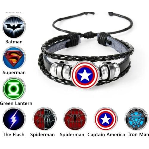 Disney The Avengers Captain America Shield Deadpool Thor Batman Charms Bracelet Kids Boy Punk Multilayer Leather Jewelry