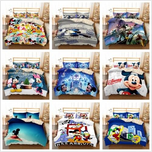Disney Cartoon Digital Printing Duvet Cover Sets Bedding Sets Mickey Mouse Minnie Children Bed Sets Home Textile