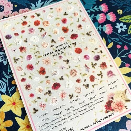 Newest MG180518-03 Beautiful flower paint 3d nail art sticker nail decal stamping export japan designs rhinestones decorations