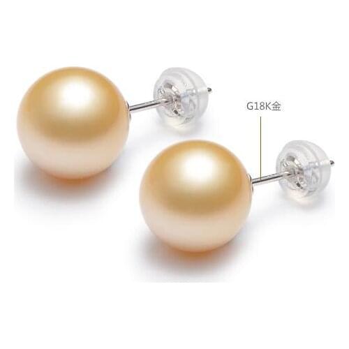 Charming a pair of 10-11mm south sea round gold pink pearl earring 18k