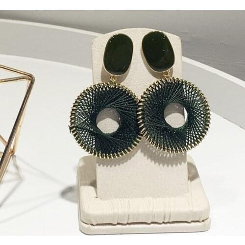Autumn and winter new style oil dropping rectangular thick thread knitting round Earrings exaggerated Earrings