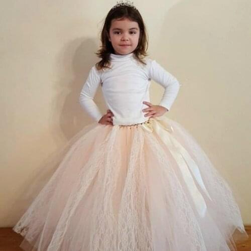 Girls Peach Lace Tulle Skirts Kids Crochet Long Pettiskirt Underskirts Dance Tutus Children Birthday Party Costume Skirts Cloth