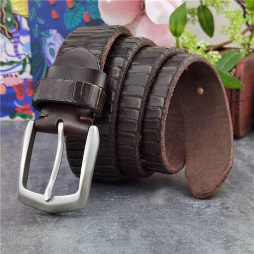 Luxury Stainless Steel Belt Buckle Top Leather Belt Men Designer Belt Retro Carving Ceinture Brass Buckle Mens Belt SBT0012