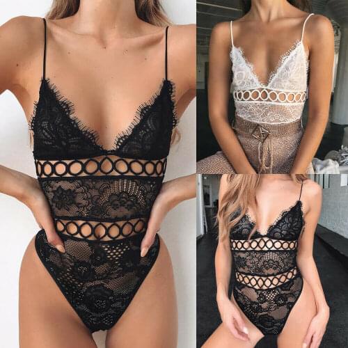 Sexy Women V Neck Hollow Strappy Bodysuit Lace Up Bandage Bodysuit Leotard Lingerie Romper Tops Jumpsuit